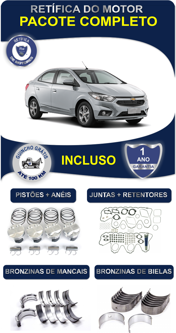 Retífica de Motor Chevrolet Prisma LTZ 1.4 8V 2016-2019 Pacote Completo